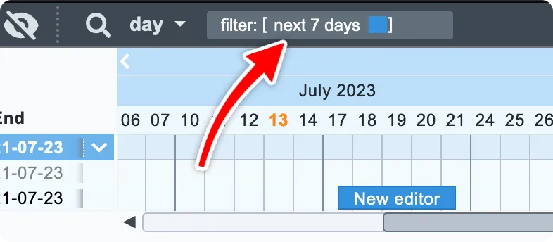 The summary always shows the currently applied filter options