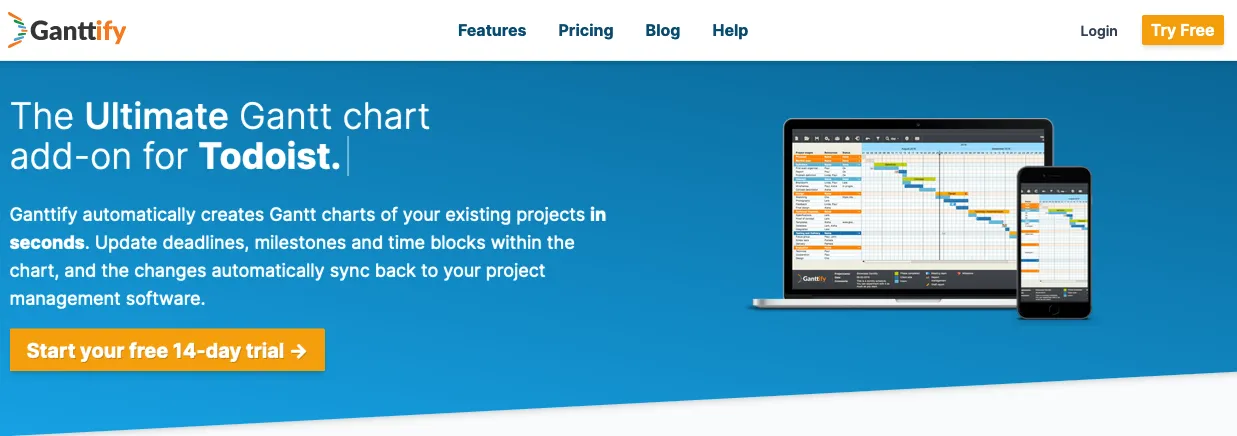 A screenshot of the Ganttify homepage