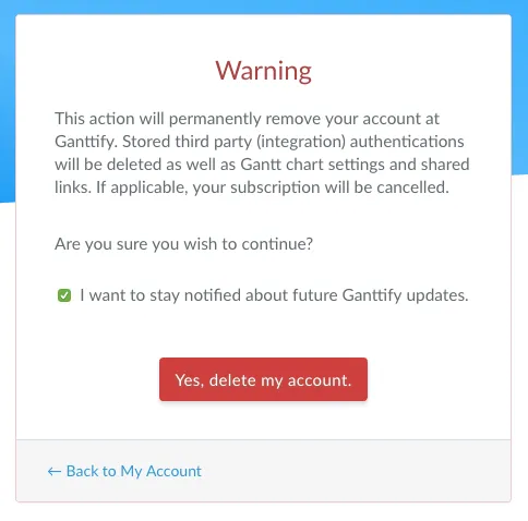 Delete account confirmation dialog