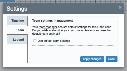 Use default team settings button