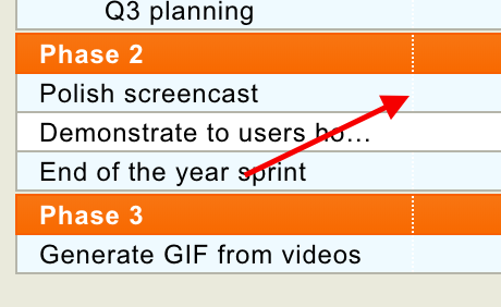 Drag the line between columns to resize them