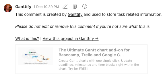 Example of a comment created by Ganttify